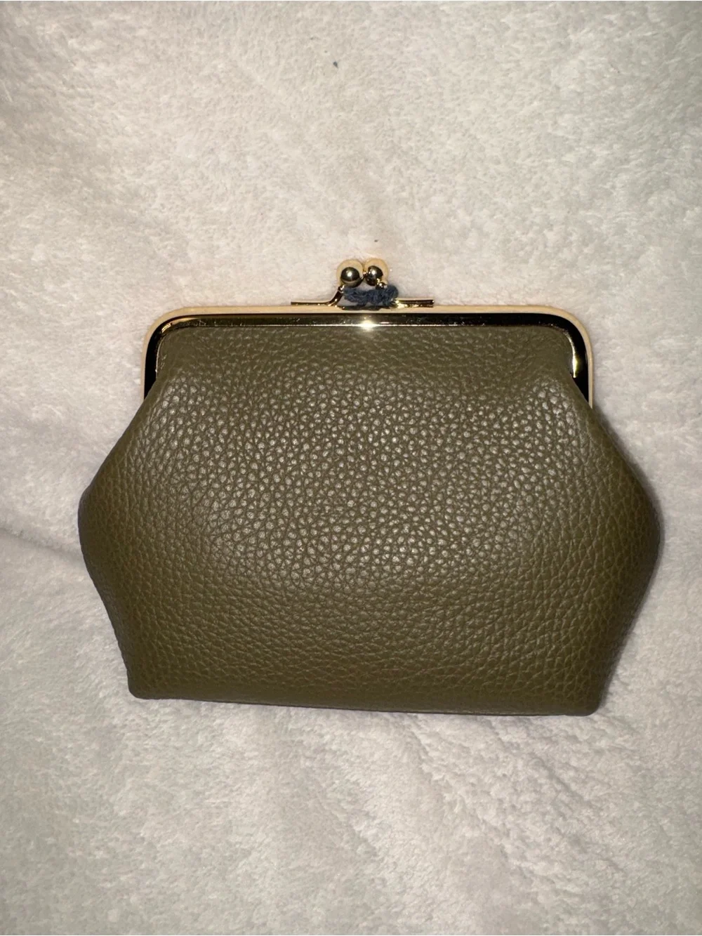 Dooney & Bourke Olive Pebbled Leather Kiss-Lock Coin Pouch with Logo Plaque